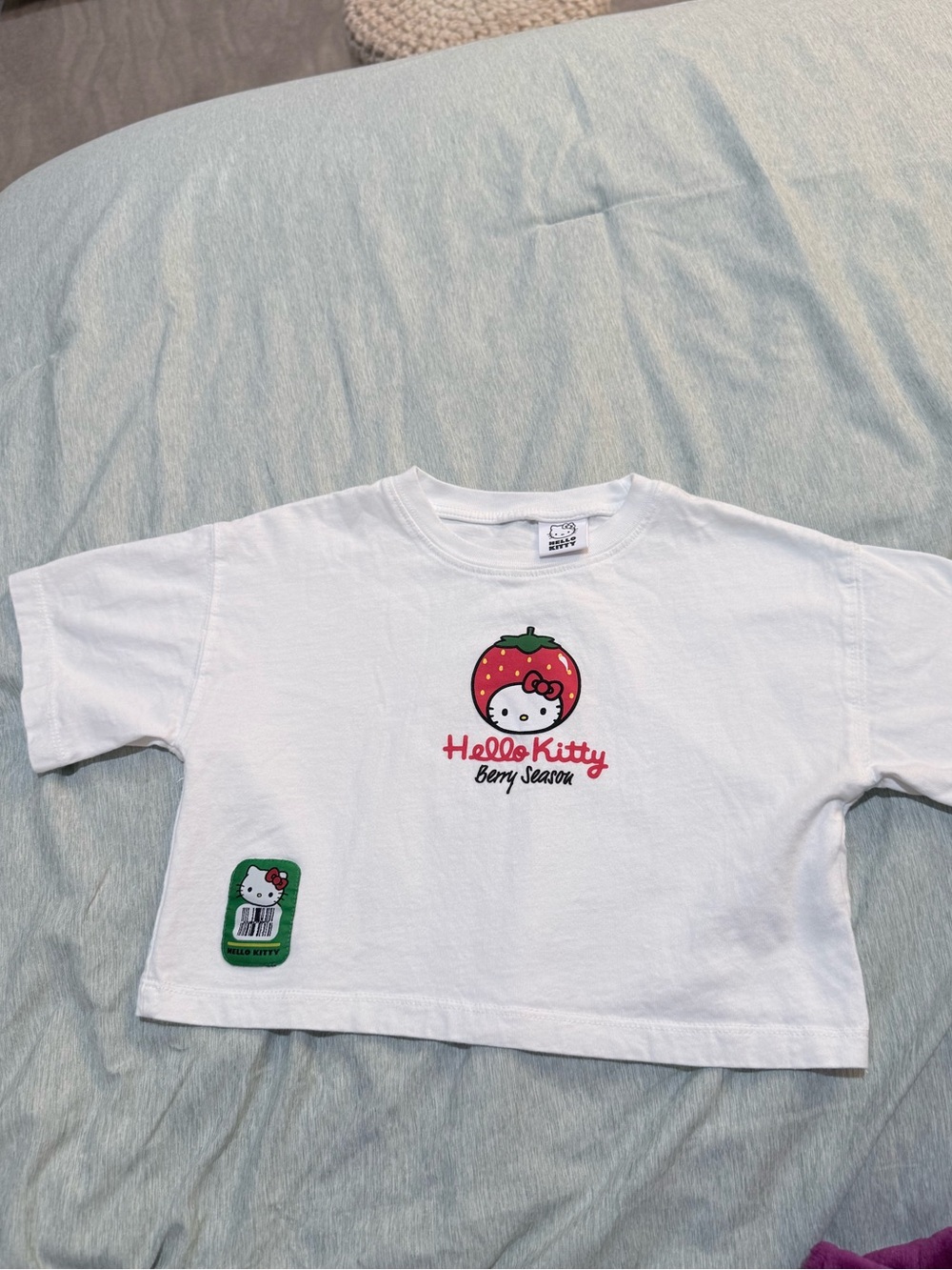 Zara Hello Kitty White Crop Tee with Red Strawberry Graphic Size 6-7